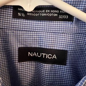 Brand new Nautica so 32/33 sleeve length and 16.5 neck small blue check pattern